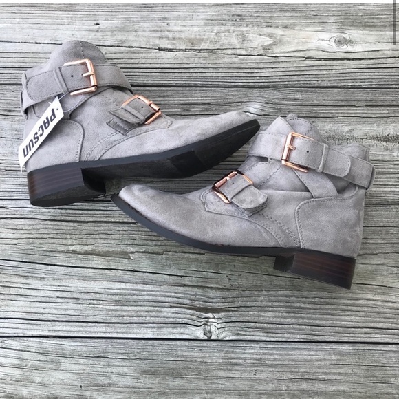 PacSun Suede Strappy Buckle Ankle Combat Boots - Picture 1 of 8